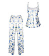 Бяла дамска пижама с флорален принт в синьо Erika-4 снимка