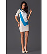 Бежова рокля с контрастна синя част-0 снимка