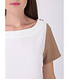 Дамска блуза в бяло и цвят таупе-3 снимка