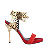 Кожени дамски сандали в червено и златисто Katerina-0 снимка