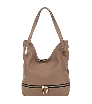 Кожена дамска чанта в бежов нюанс Amy снимка