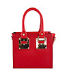 Червена кожена дамска чанта с метални елементи-0 снимка
