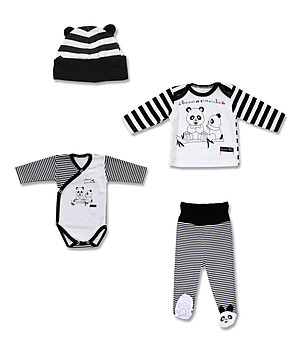 Памучен бебешки комплект от 4 части в черно и бяло снимка
