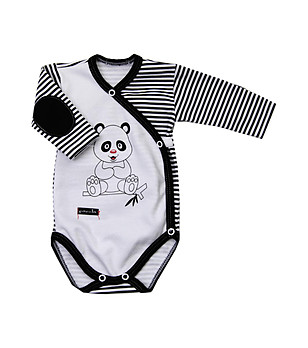 Памучно бебешко боди в бяло и черно снимка