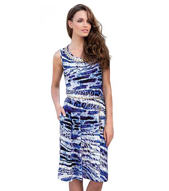 Синя рокля с комбиниран принт снимка