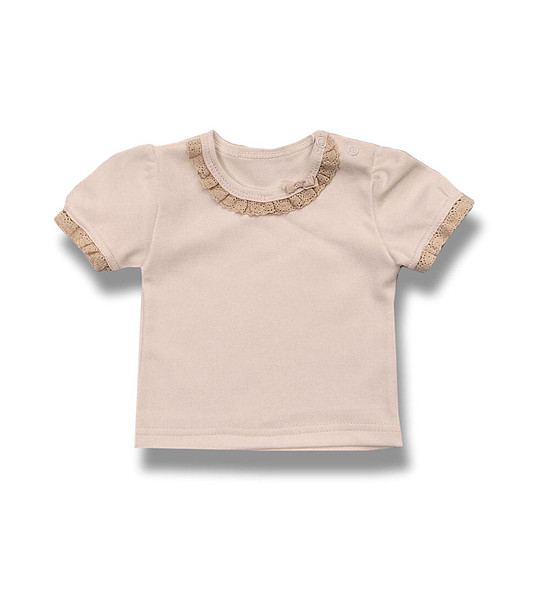 Памучна бебешка блуза в цвят екрю с къдрички снимка