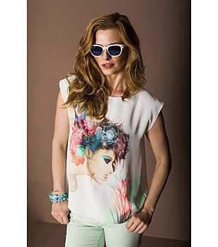 Двупластова дамска блуза в цвят екрю Face снимка