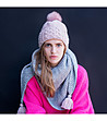 Светлосив дамски шал с розови помпони Lina-0 снимка