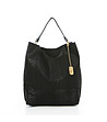 Черна кожена дамска чанта с релеф-0 снимка