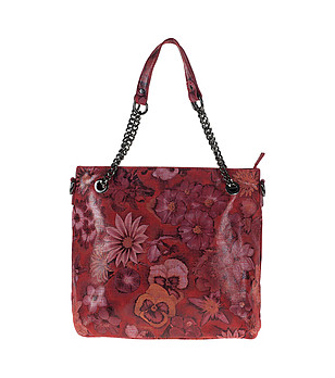 Червена кожена дамска чанта на цветя Marion снимка