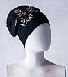 Черна дамска плетена шапка с бежови бродерии Adel-0 снимка