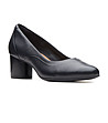 Дамски черни кожени обувки на ток за широки стъпала Cosmo-2 снимка
