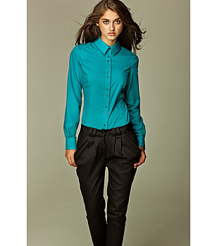 Дамска риза с дълъг ръкав в синьо-зелен нюанс снимка