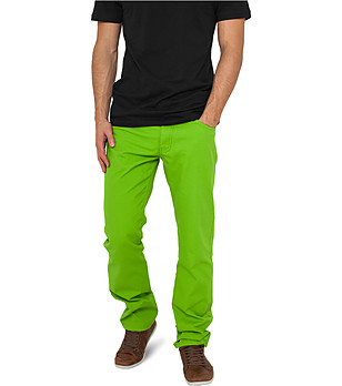 Памучен мъжки панталон в цвят лайм Dustin снимка