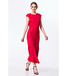 Дълга червена рокля с флорални мотиви-0 снимка