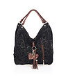 Черна кожена дамска чанта с висулки Crystal-0 снимка