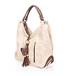 Бежова кожена дамска чанта с висулки Crystal-1 снимка