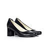 Черни дамски кожени обувки с двуцветен ток-0 снимка