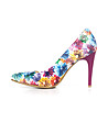 Многоцветни кожени дамски обувки на цветя-2 снимка