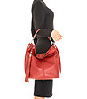 Дамска кожена червена чанта с пискюл Bridget-3 снимка