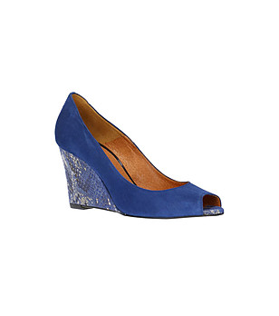 Сини кожени дамски обувки с платформа Alexandria снимка