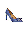 Сини кожени дамски обувки с панделка-0 снимка