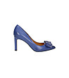 Сини кожени дамски обувки с панделка-2 снимка
