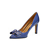 Сини кожени дамски обувки с панделка-3 снимка