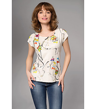 Дамска памучна блуза в цвят крем и екрю снимка
