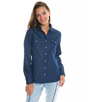Дамска памучна риза от деним в синьо Elora снимка