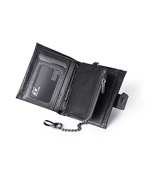 Черен кожен мъжки портфейл с карабинер снимка