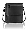 Черна кожена чанта с контрастни шевове-0 снимка