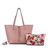Двулицева дамска чанта с флорални мотиви-0 снимка