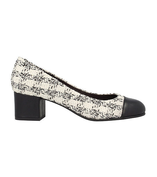 Дамски обувки в бяло и черно от естествена кожа и текстил Linda снимка