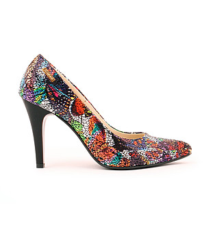 Многоцветни кожени дамски обувки тип мозайка на ток Catherine снимка