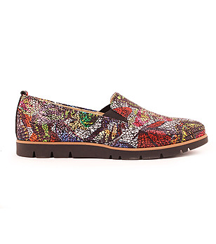 Многоцветни дамски кожени обувки от естествена кожа тип мозайка Amedia снимка