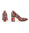 Многоцветни кожени дамски обувки на ток с принт Marieline-3 снимка