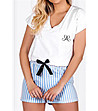 Дамска памучна пижама в бяло  и светлосиньо Nicole-1 снимка