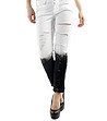 Дамски памучен панталон в бяло и черно с износен ефект-0 снимка