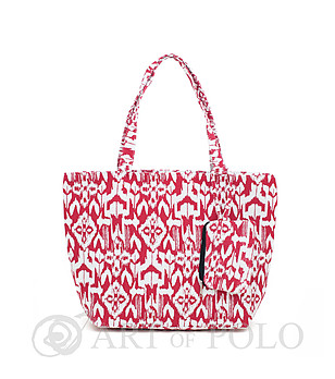 Дамска памучна чанта в червено и бяло снимка