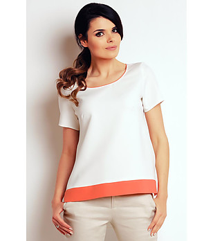 Дамска блуза в цвят екрю с оранжев кант Ester снимка