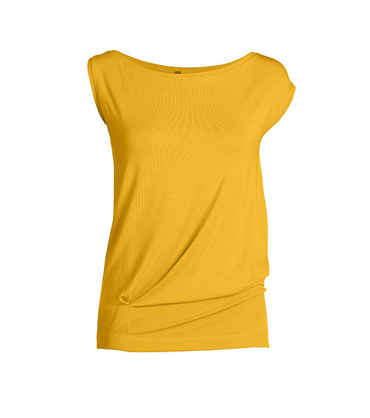 Жълта дамска блуза с асиметричен дизайн снимка