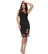 Черна мрежеста рокля с червени апликации-3 снимка