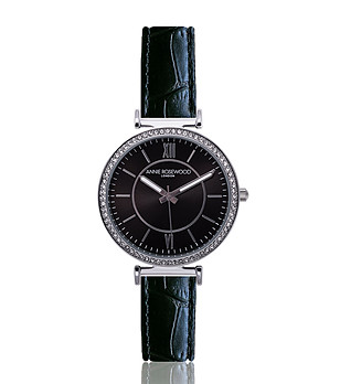 Дамски часовник в сребристо с каишка от естествена кожа в черно Inna снимка