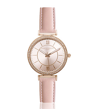 Дамски часовник в розовозлатисто с каишка от естествена кожа в розово Yasmina снимка