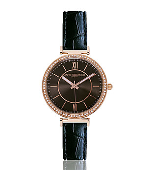 Дамски часовник в розовозлатисто с кожена каишка в черно Neoli снимка