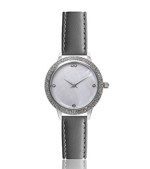 Дамски часовник в сребристо с кожена каишка в сиво Zaria снимка