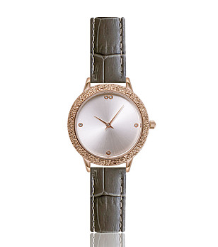Дамски часовник в розовозлатисто с кожена каишка в цвят таупе Mona снимка
