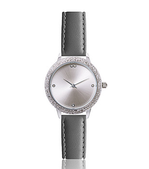 Дамски часовник в сребристо с кожена каишка в сиво Daria снимка