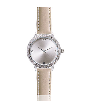 Дамски часовник в сребристо с кожена каишка в цвят крем Eileen снимка